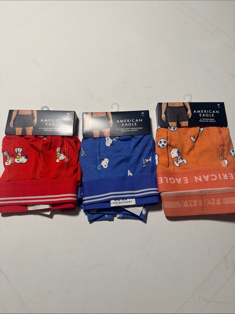 Snoopy Boxer Briefs Mens Medium American Eagle Red Orange Blue Lot Of 3
